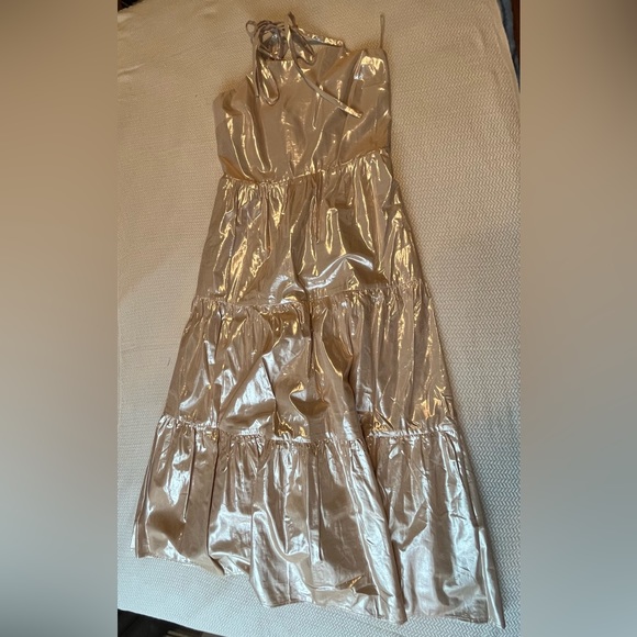 Metallic Tie -Back  Tiered Maxi Dress S Petite - Picture 5 of 10